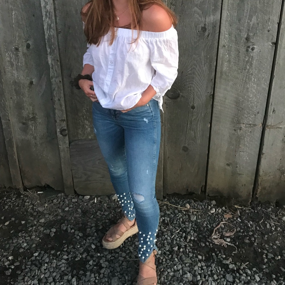 Zara basic denim with pearl detailing at ankles